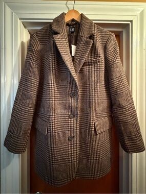 GAP Plaid Brown Wool-Blend Pea Coat